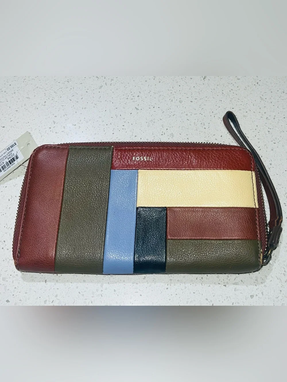 NWT Fossil Colorblock Jori Zip Clutch - Olive, Burgundy, Blue, Cream
